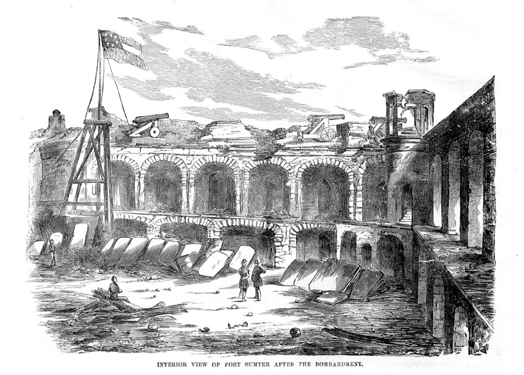 The fort on fire and his men low on ammunition, Major Anderson could hold out no longer; at 2:30 p.m. on April 14, he surrendered Sumter to the Confederates, who wasted no time running up their own flag in the battered fort. Miraculously, no one on either side had died during the bombardment.