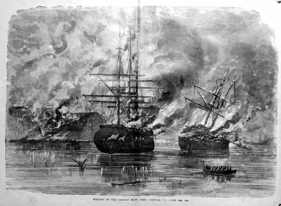 Throughout the nation preparations for impending violence continued. U.S. forces burned the Gosport Navy Yard in Portsmouth, Virginia, to prevent its ships from falling into Confederate hands.