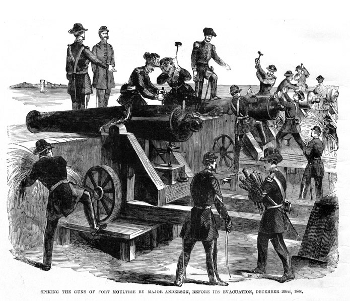 On December 20, South Carolina, unwilling to accept Lincoln as president, declared its independence from the Union. In Charleston Harbor, Major Robert Anderson, a Kentucky-born graduate of the U.S. Military Academy at West Point, planned to pull his garrison out of Fort Moultrie for the stronger Fort Sumter. They spiked the guns before leaving to make them unusable if seized by secessionist forces.