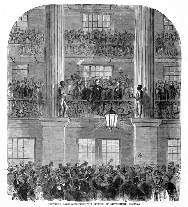 As Lincoln readied for his inauguration, on February 9, 1861, a convention of the seceded states convened at Montgomery, Alabama, selected former U.S. senator and secretary of War Jefferson Davis as the provisional president of the Confederate States of America.