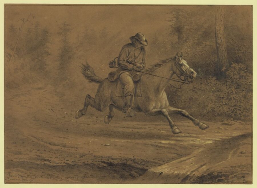 The newspaper correspondent. Riding to send off his dispatches with news of a battle, ahead of rival correspondents.