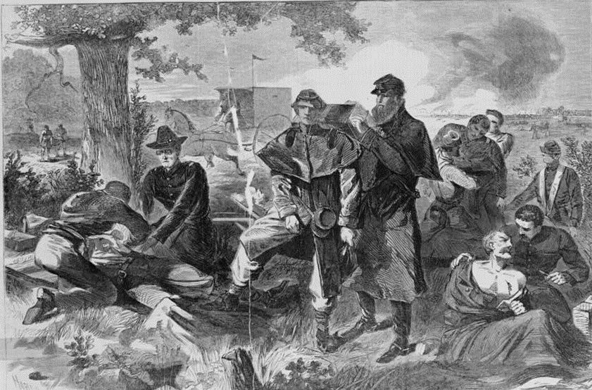 Entitled “The Surgeon at Work at the Rear During an Engagement,” this Harper’s Weekly drawing illustrates the grim realities of Civil War medicine. Many amputations occurred on the battlefield. With assistance, doctors might perform these surgeries in as few as two minutes.