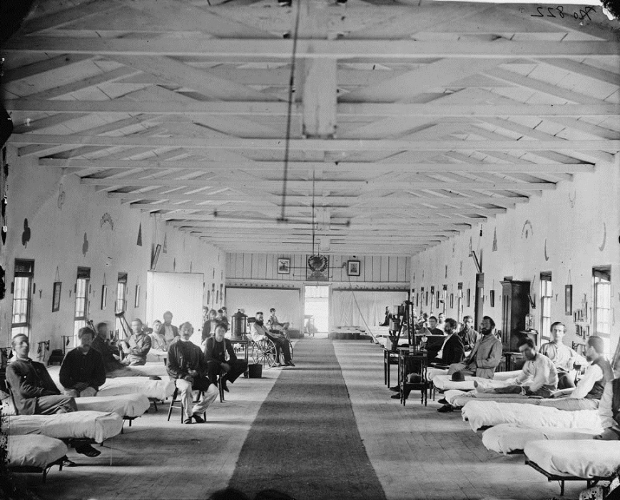 Once treated, amputees often convalesced in one of the many makeshift wartime hospitals—such as the Armory Square Hospital in Washington, D.C. (pictured above). Surrounded by comrades suffering from gangrene, dysentery, or other diseases, amputees would heal before returning home or back to military service.