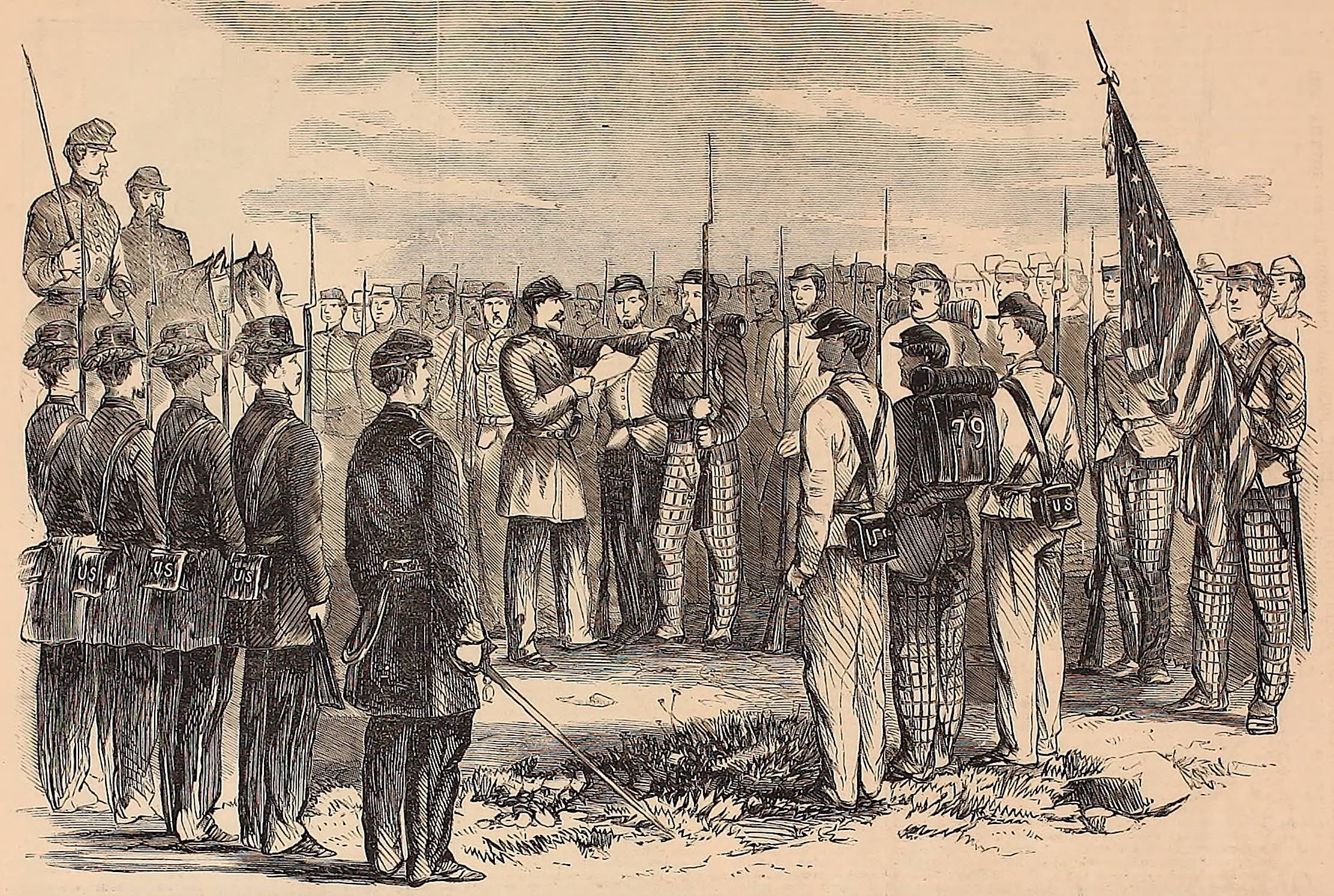 The men of the 79th New York have their colors taken away in the wake of the mutiny on August 14, 1861.