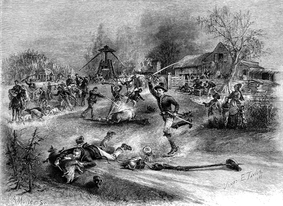 The foragers in Sherman's army—known as "bummers"—earned an especially notorious reputation during the campaign. As the main columns marched, the bummers spread out for miles in either direction to look for food, livestock, and other valuables. And while Sherman had issued orders at the start of the campaign that "Soldiers must not enter the dwellings of the inhabitants, or commit any trespass," he later acknowledged, "No doubt many acts of pillage, robbery, and violence were committed by these parties of foragers...." 