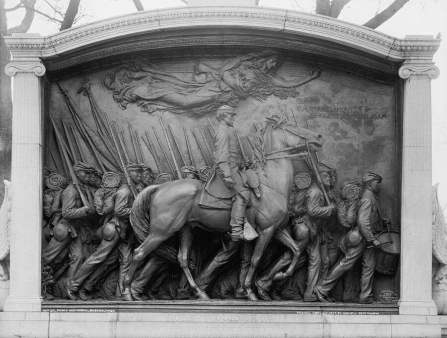 The 54th Massachusetts' performance in battle at Fort Wagner garnered praise throughout the North—and helped encourage the further enlistment of African-American troops. In the late 1800s, Augustus Saint-Gaudens constructed a monument to Shaw and the regiment on the Boston Common. It's shown here as it appeared in the early 20th century. (Library of Congress)