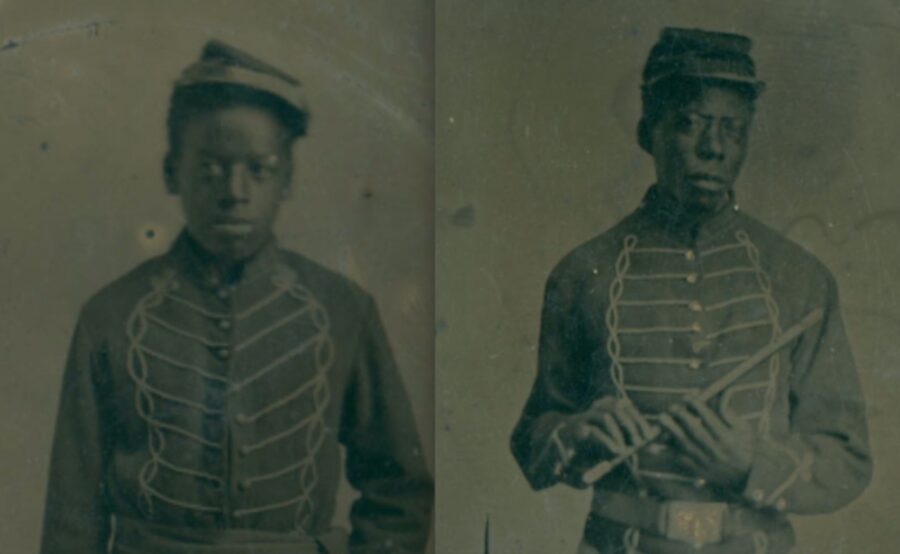 Boston's free black community, along with a number of prominent black and white abolitionists, featured prominently in recruiting men for the regiment. (Frederick Douglass' two sons were among the first to enlist.) Shown here are Alexander H. Johnson (left), a musician from Company C, and Private John Gooseberry, one of 21 men from Canada who enlisted in the 54th. (Both Massachusetts Historical Society)