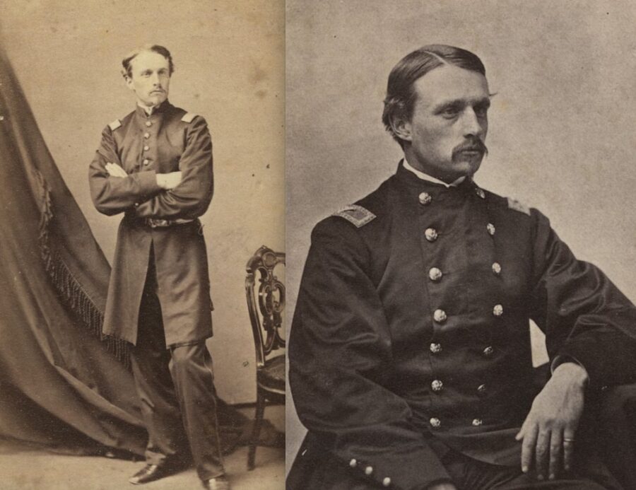 Robert Gould Shaw, 25, was the colonel of the 54th Massachusetts, a unit formed in the spring of 1863. The son of prominent Boston abolitionists, Shaw had previously served as an officer in the 2nd Massachusetts Infantry, in which he saw action at the First Battle of Winchester, the Battle of Cedar Creek, and the Battle of Antietam, where he was wounded. Shown here: Shaw as a lieutenant in the 2nd Massachusetts (left) and as colonel of the 54th Massachusetts. (Both courtesy of the Library of Congress.)
