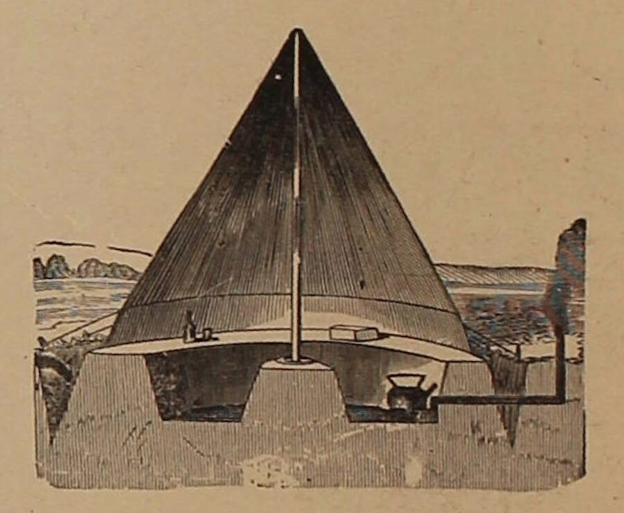 "Section of tent with fireplace"