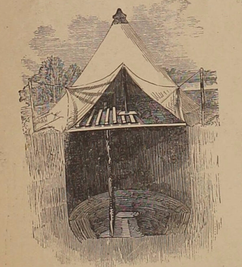 "Underground tent with two stories"