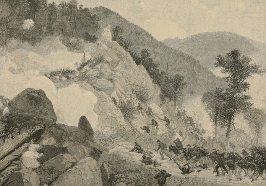 "Battle of Dug Gap. On Rocky Face Ridge, west of Dalton, Ga., and three miles from the Western & Atlantic Railroad. May 8, 1864."