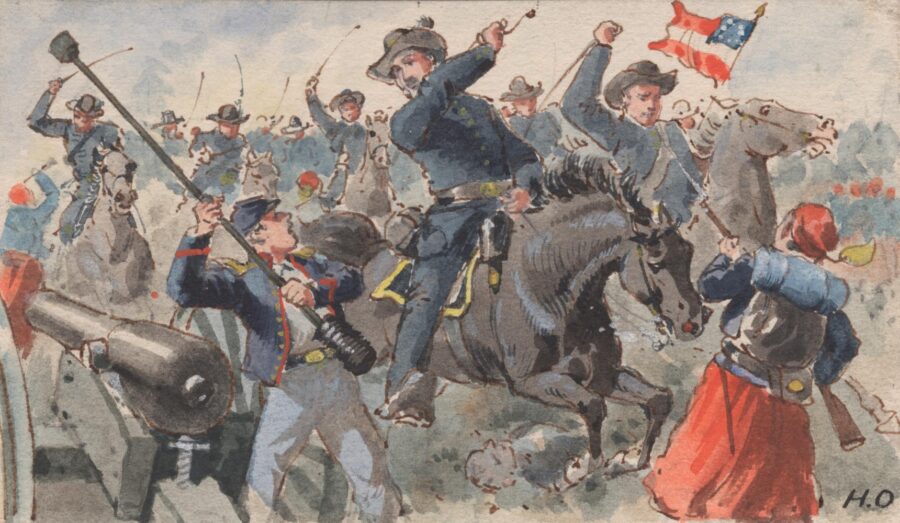 This postwar painting by Henry Alexander Ogden shows Confederate cavalrymen overruning a Union artillery position during the afternoon of July 21, 1861. (Anne SK Brown Military Collection)