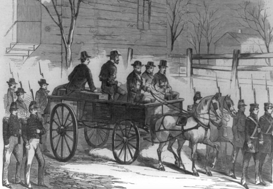 John Brown was transported to the gallows a few blocks away from the jail on a furniture wagon 