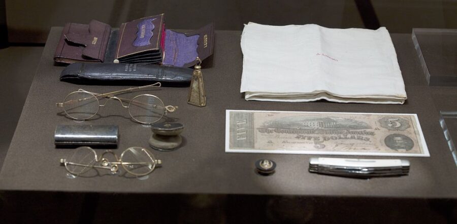 The contents of Abraham Lincoln's pockets on the night of his assassination.