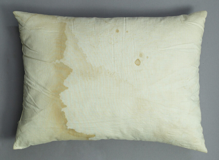 One of the blood-stained pillows that held Abraham Lincoln's head the night he died.