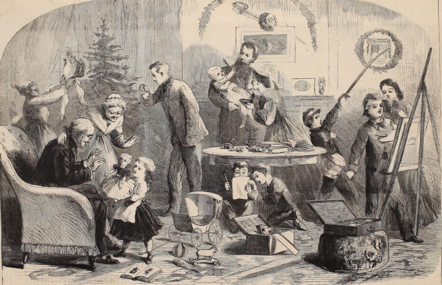 The war over, a family enjoys a peaceful Christmas Day in 1865. (Harper's Weekly)
