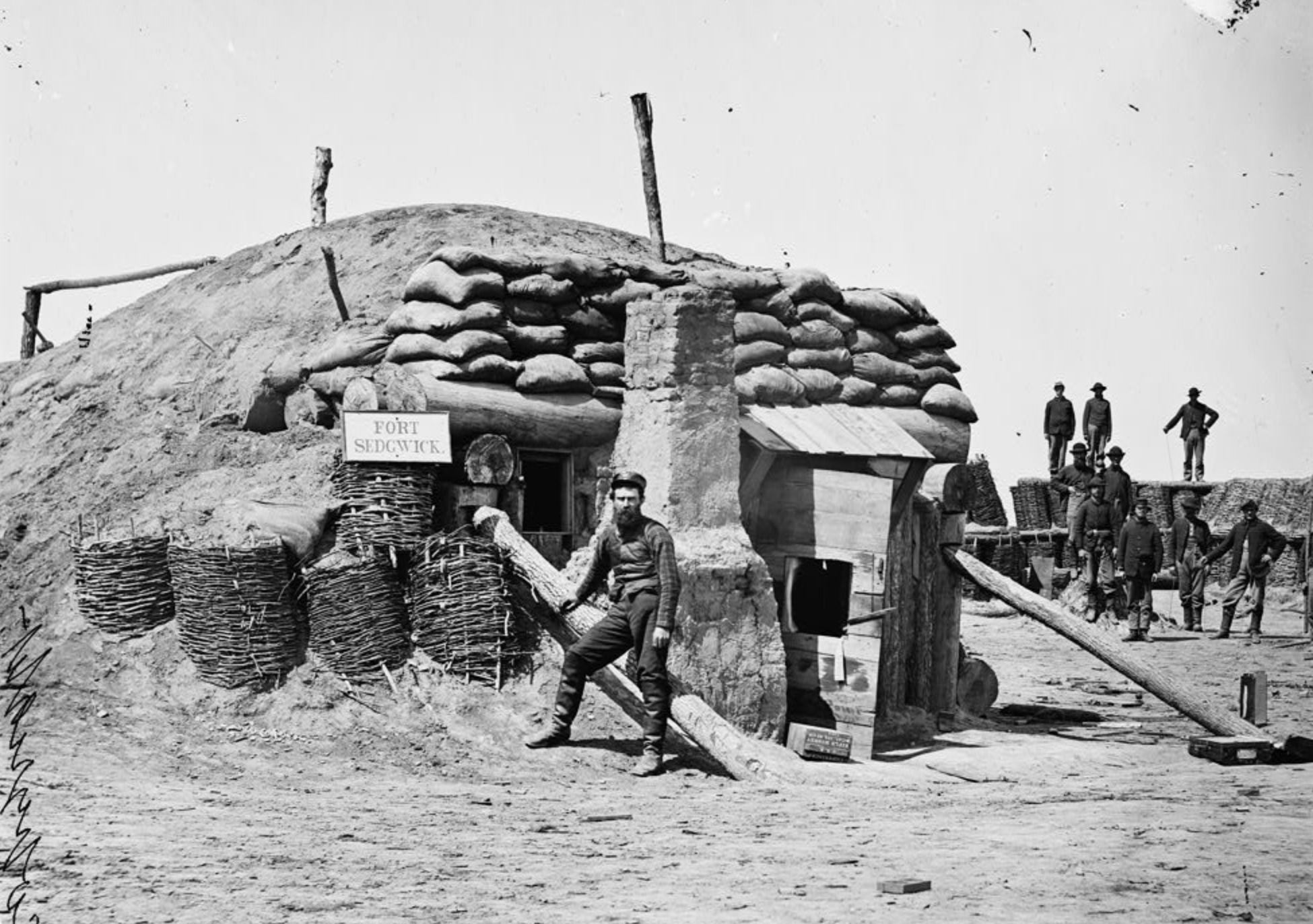 Union soldiers stand outside Fort Sedgwick during the Siege of Petersburg