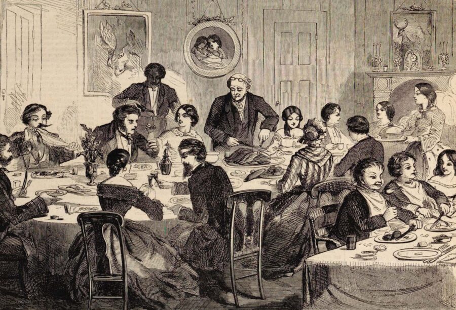 "Thanksgiving Day—The Dinner," another illustration from Harper's Weekly in 1858.
