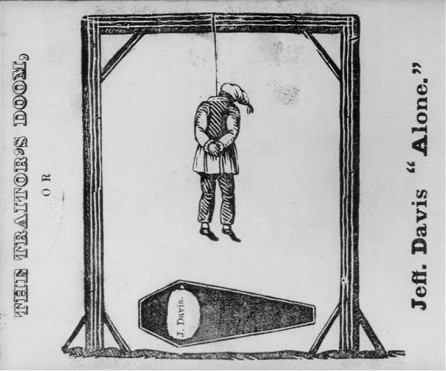 Notably, some Civil War envelopes took a morbid turn, like the one above that called for the execution of Jefferson Davis. The overt reference to Davis as a traitor illustrated how many northerners held the Confederate president responsible for the war and wanted him singled out for punishment.