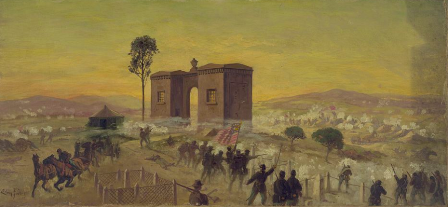 Not long after the attack on Culp's Hill began, Confederates under the command of Richard S. Ewell launched an assault against the center of the Army of the Potomac's line at Cemetery Hill. Hand-to-hand fighting ensued along the crest, where Union gunners were overrun by the swarming Rebel attack. Eventually, Union reinforcements helped beat back the threat.