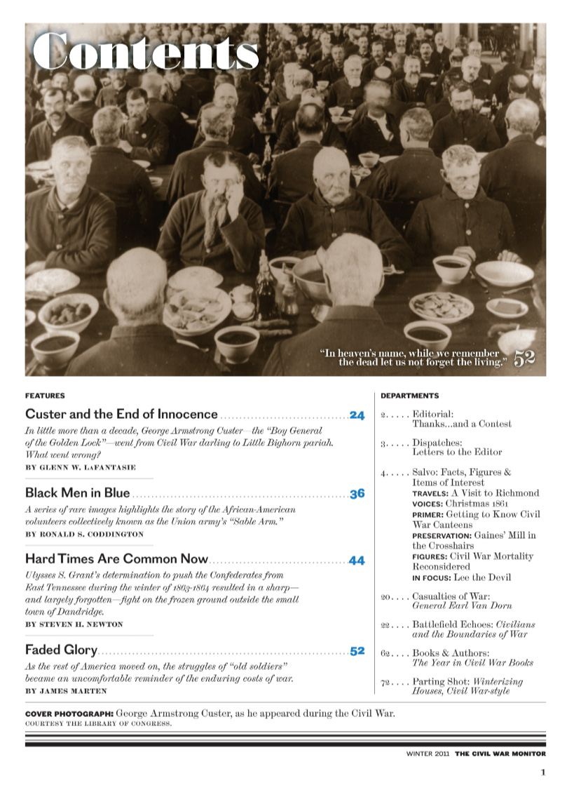 Winter 2011 Issue of Civil War Monitor Magazine Table of Contents