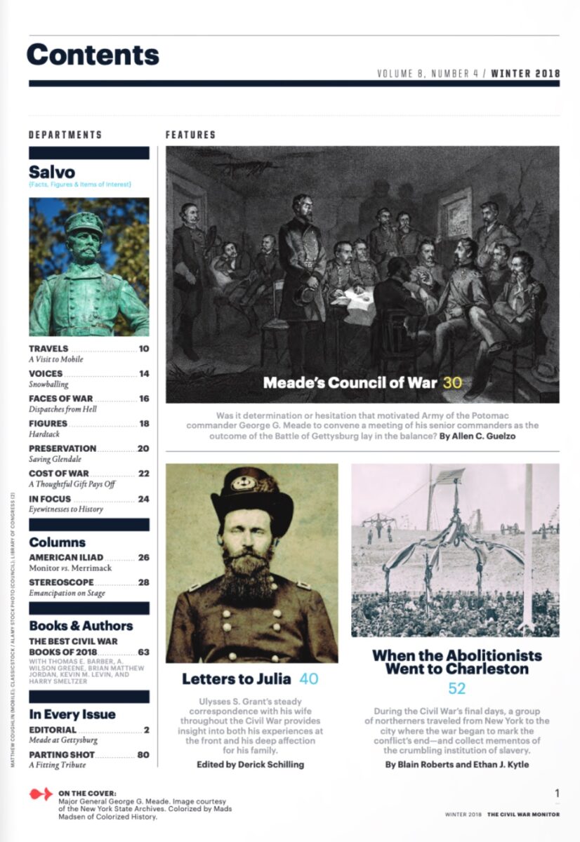 Winter 2018 issue of The Civil War Monitor Table of Contents