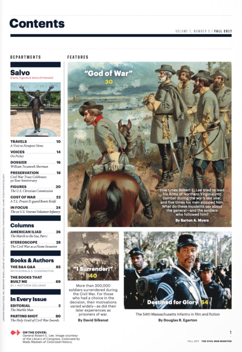 Fall 2017 issue of The Civil War Monitor Table of Contents