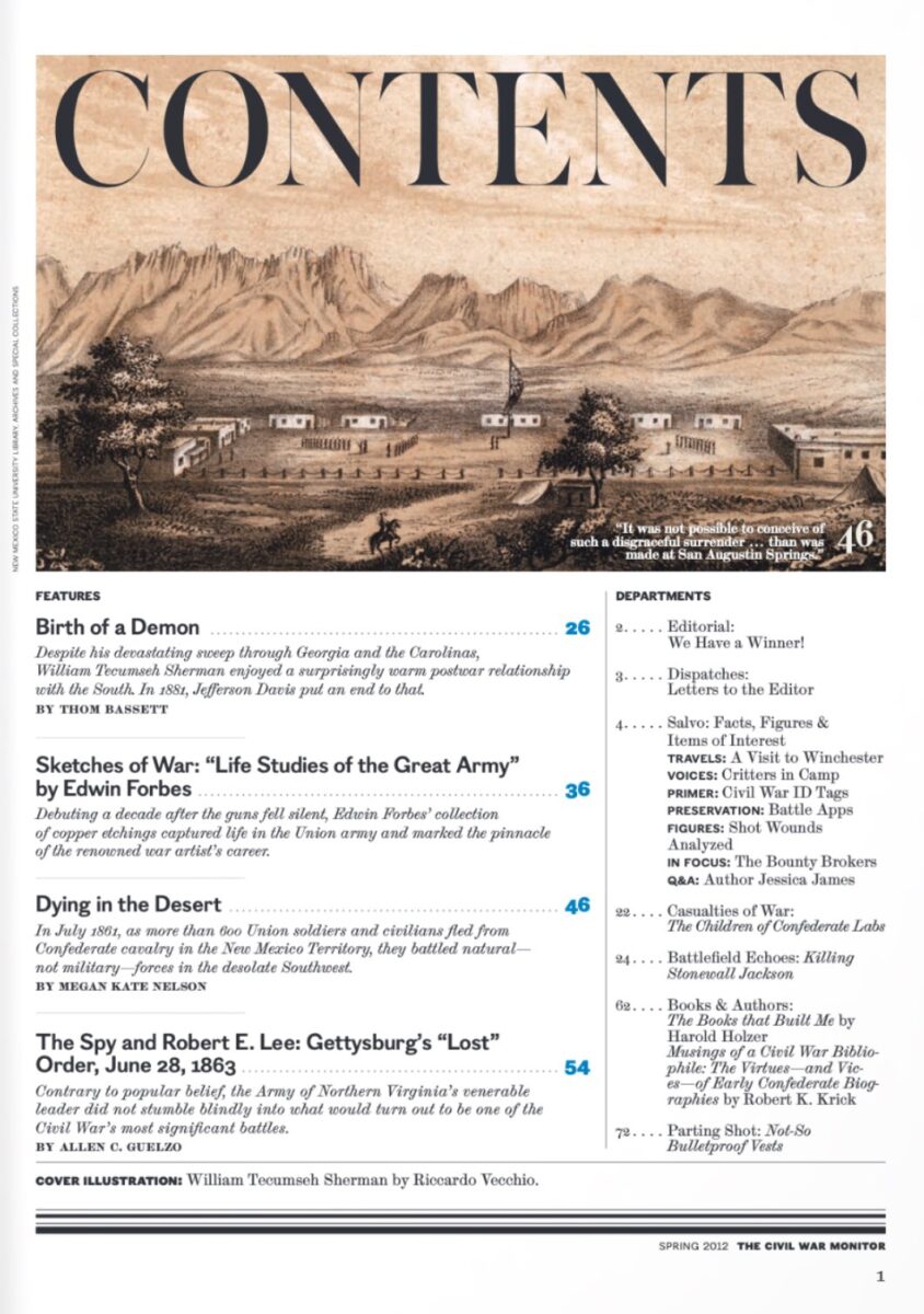 Spring 2012 issue of The Civil War Monitor Table of Contents