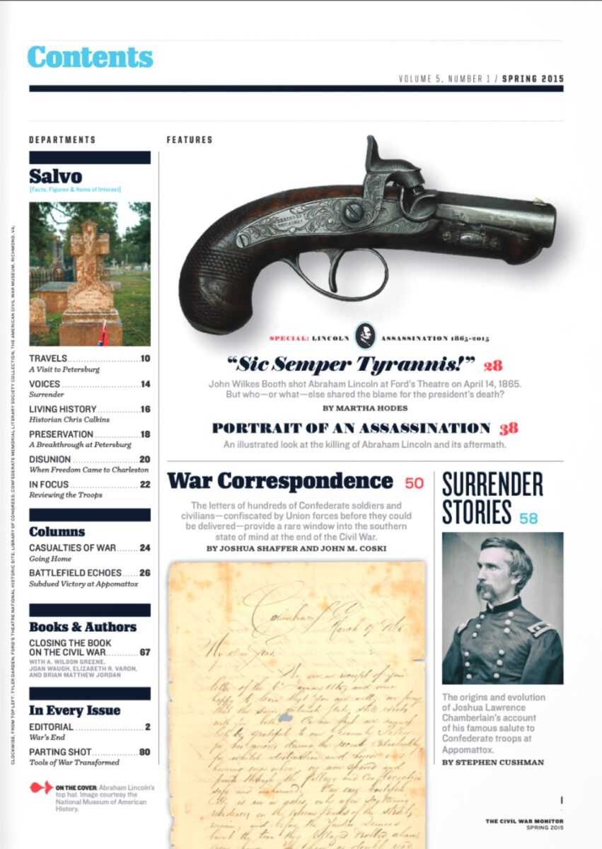 Spring 2015 issue of The Civil War Monitor Table of Contents