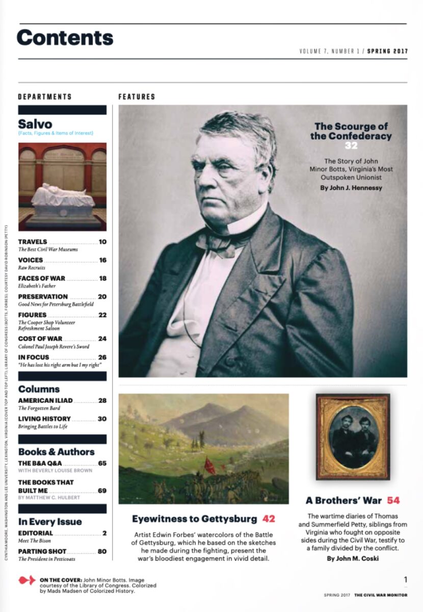 Spring 2017 issue of The Civil War Monitor Table of Contents