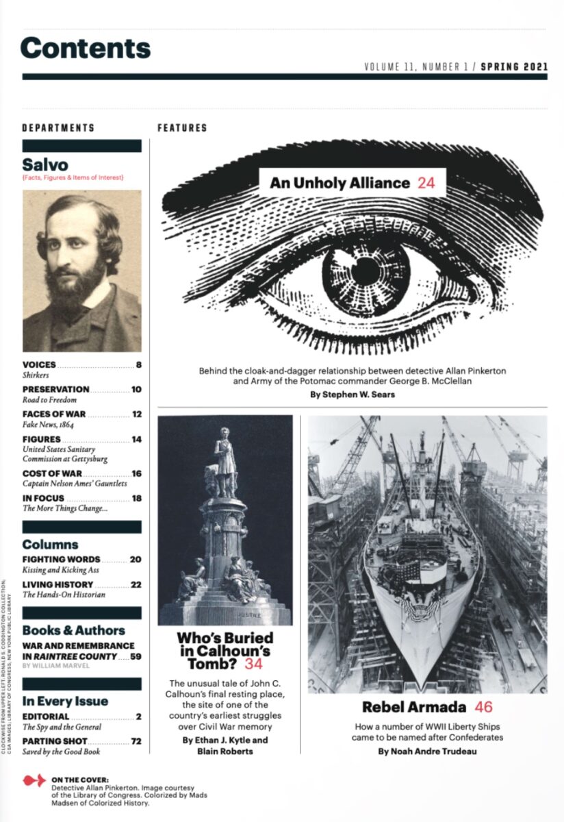 Spring 2021 issue of The Civil War Monitor Table of Contents