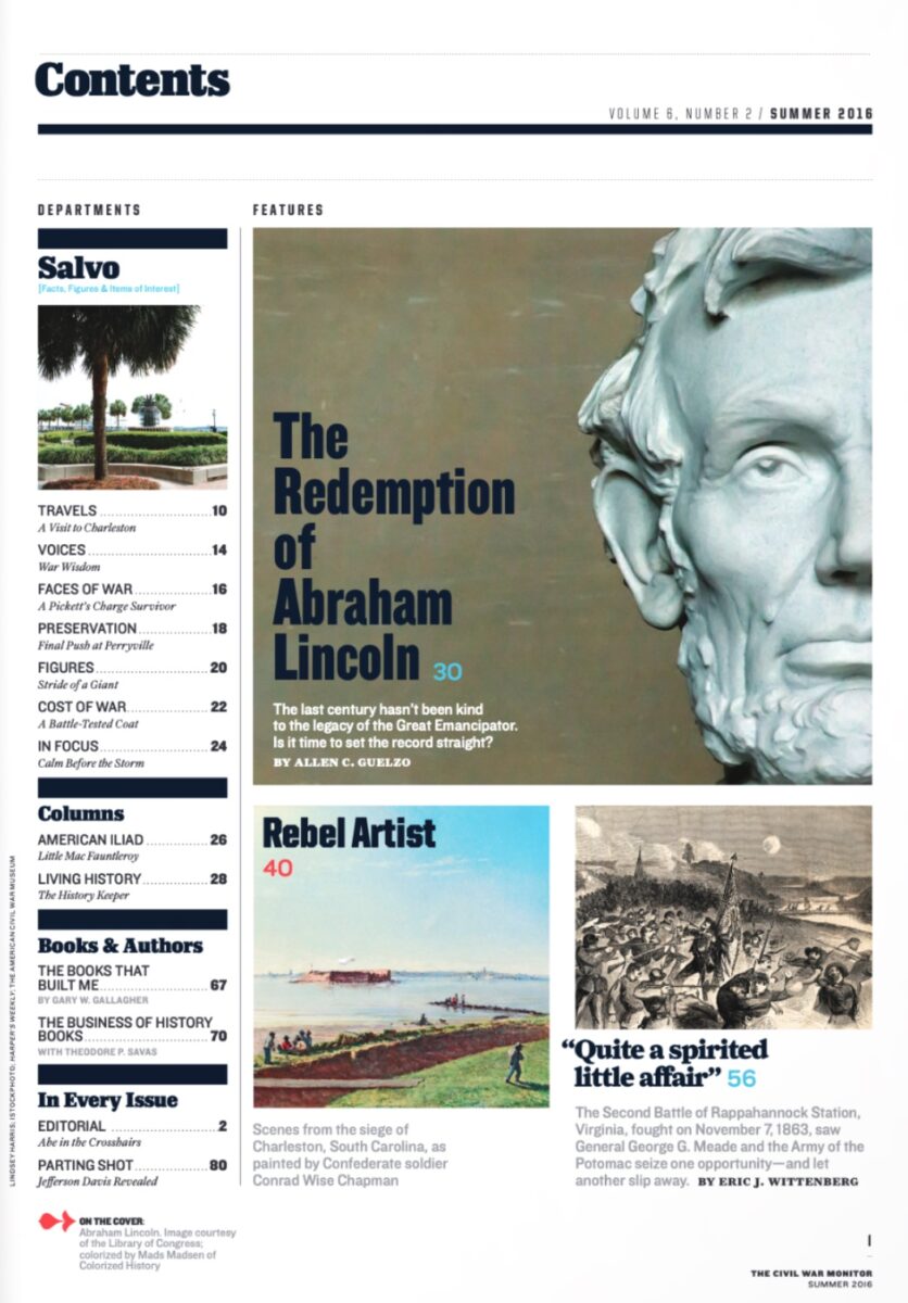 Summer 2016 issue of The Civil War Monitor Table of Contents