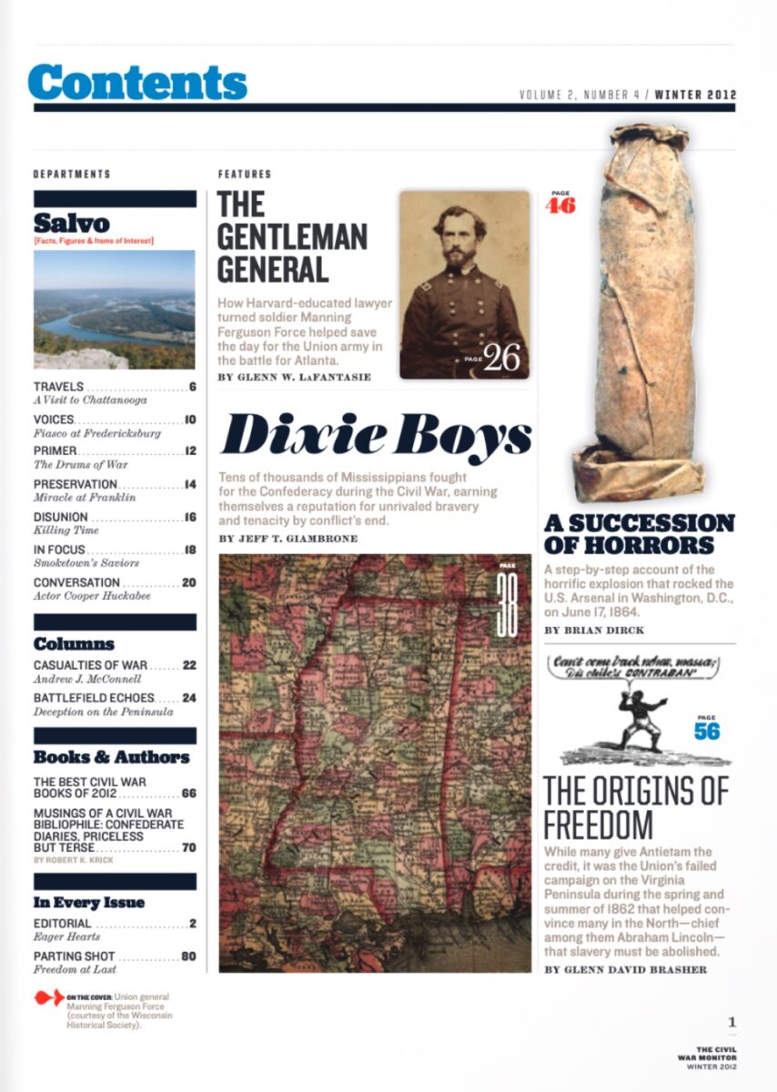 Winter 2012 issue of The Civil War Monitor Table of Contents