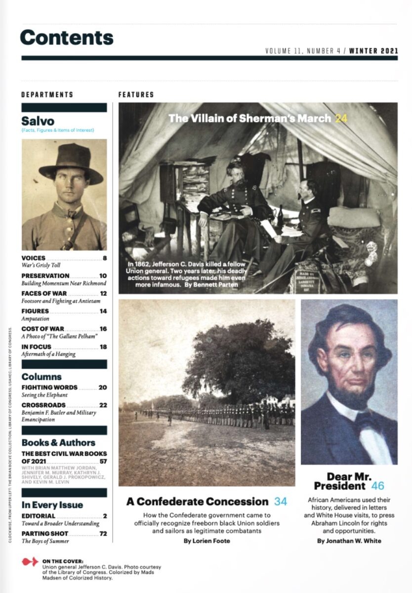Winter 2021 issue of The Civil War Monitor Table of Contents