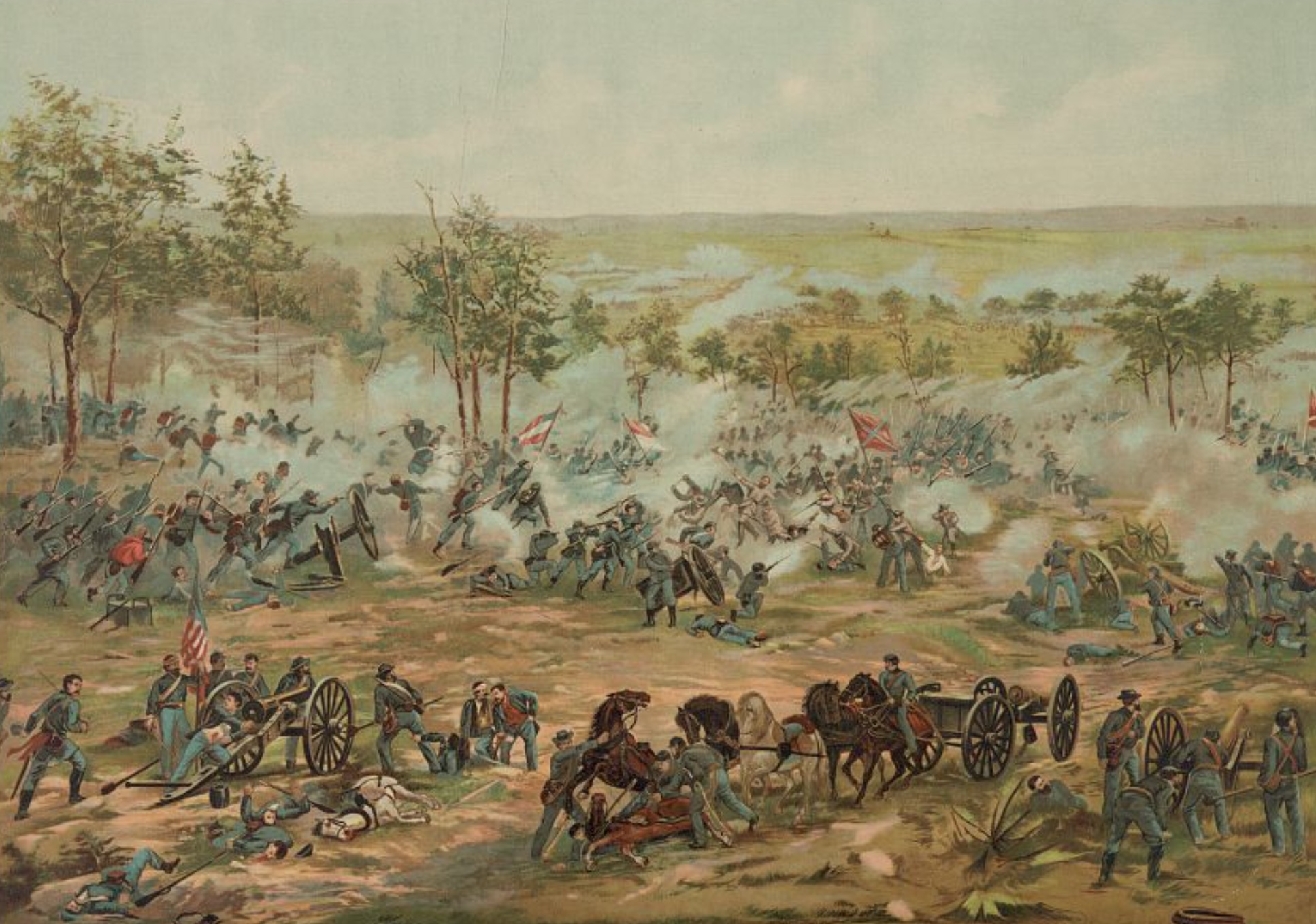 French artist Paul Philippoteaux, best known as the creator of the Gettysburg Cylorama, painted this Gettysburg scene in 1898.