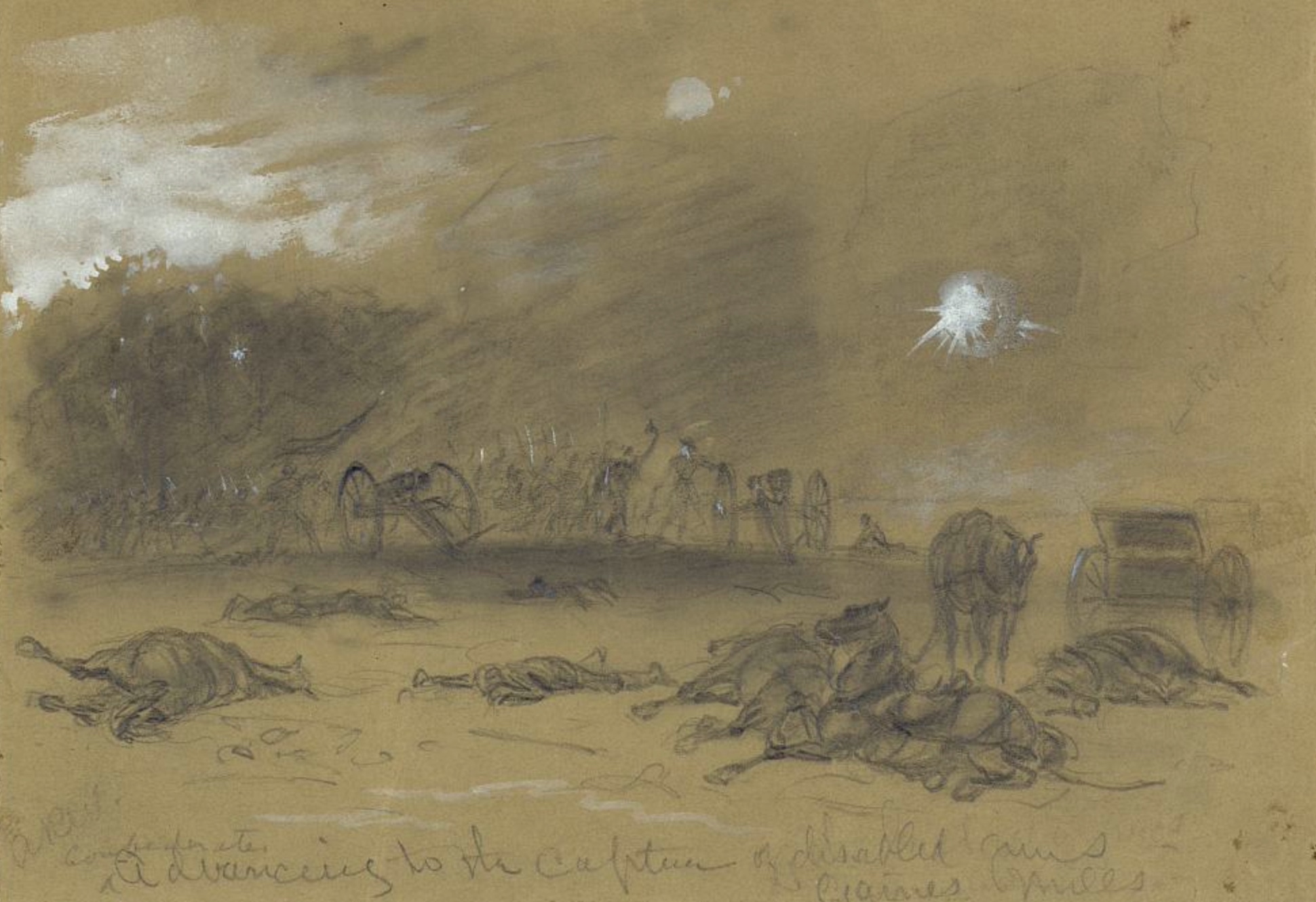 Confederates advancing to the capture of disabled Union guns at Gaines Mills