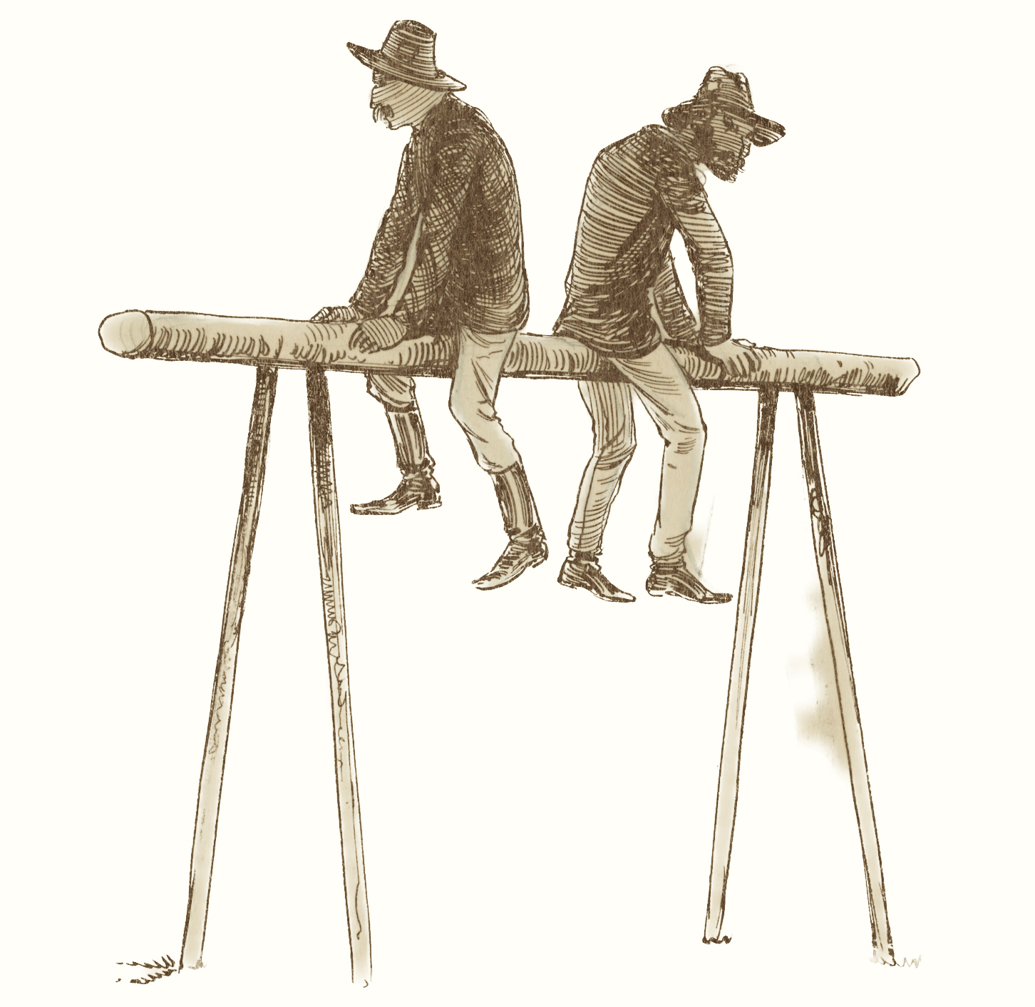Two Civil War soldiers are forced to sit atop a wooden 'horse' as a punishment