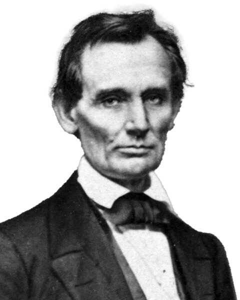 Black and white photograph of Abraham Lincoln from 1860.