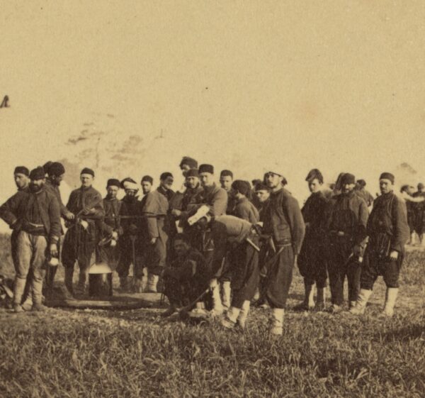 A group of soldiers from the 5th New York Infantry (Duryea's Zouaves) in camp in 1861.
