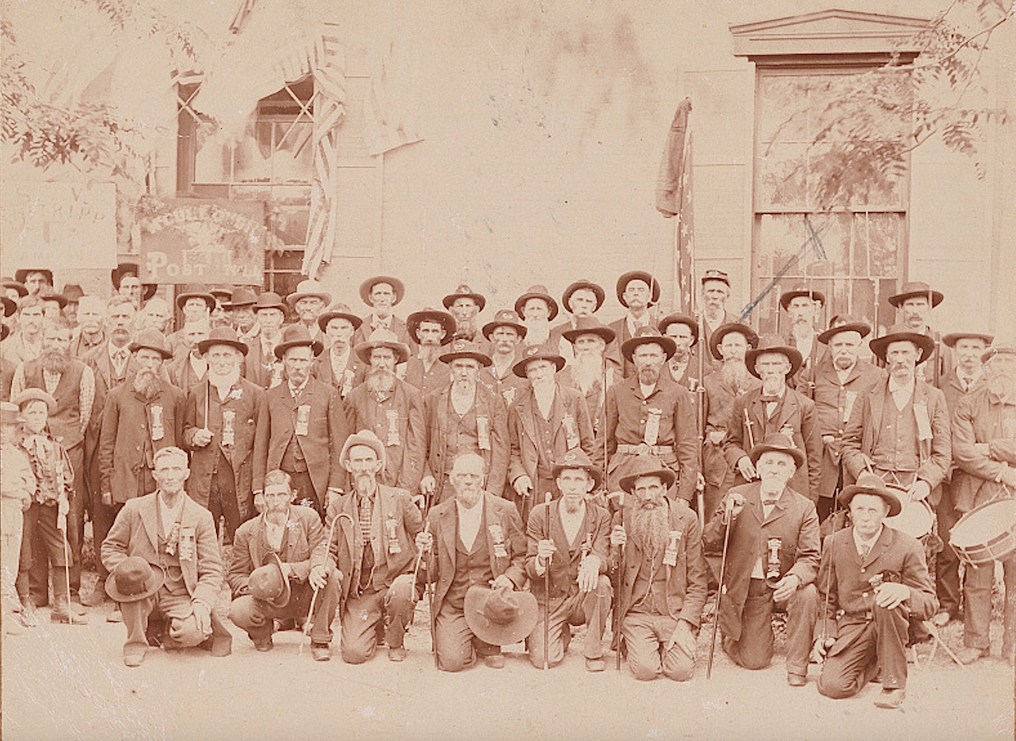 Veterans of the Grand Army of the Republic (GAR) William McCullough Post No. 44, in Belleville, Kansas, in the early 20th century.