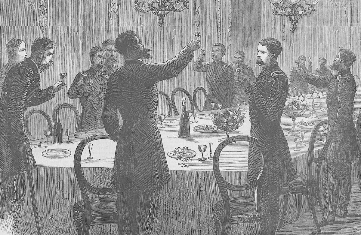 The illustration that accompanied the poem "April 20, 1864" by Private Miles O'Reilly in Harper's Weekly