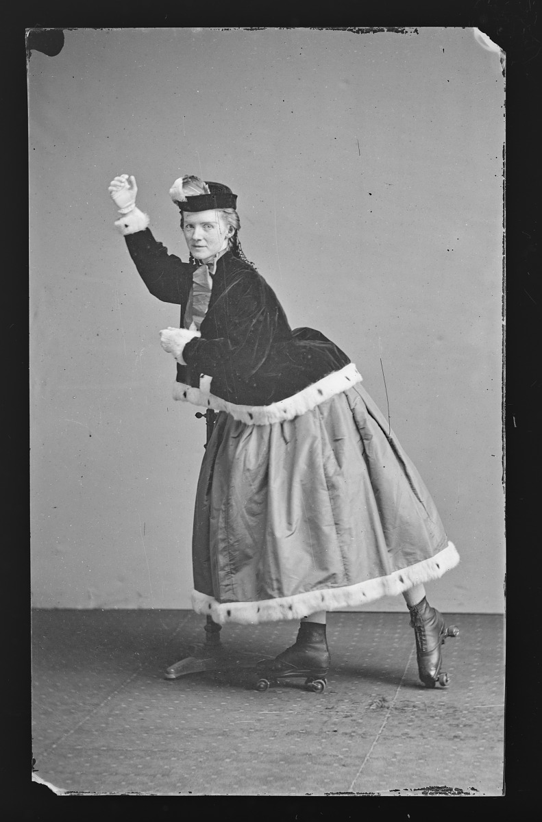 Unidentified female roller skater photographed by Mathew Brady.