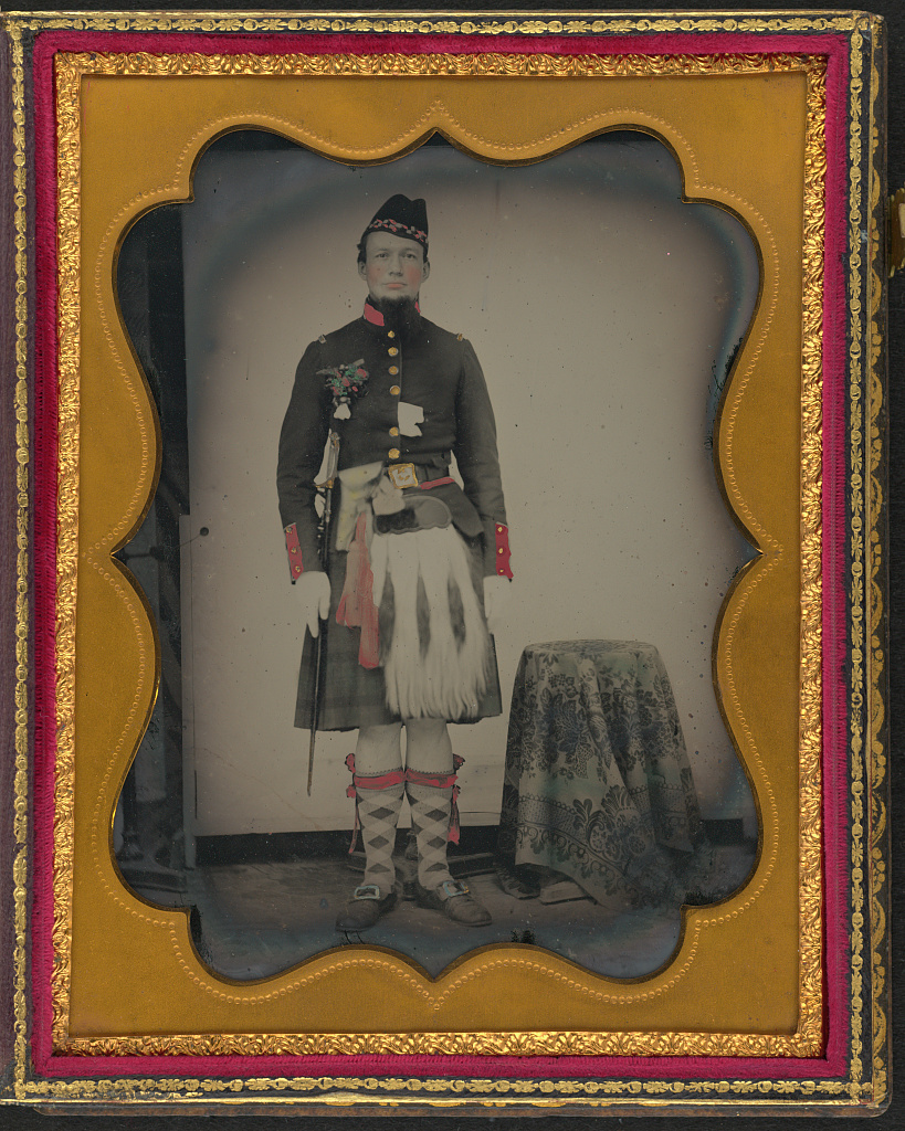 A kilted soldier from the 79th New York Infantry