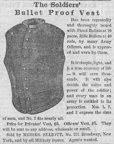 A Civil War advertisement for a "bullet-proof vest" from Harper's Weekly