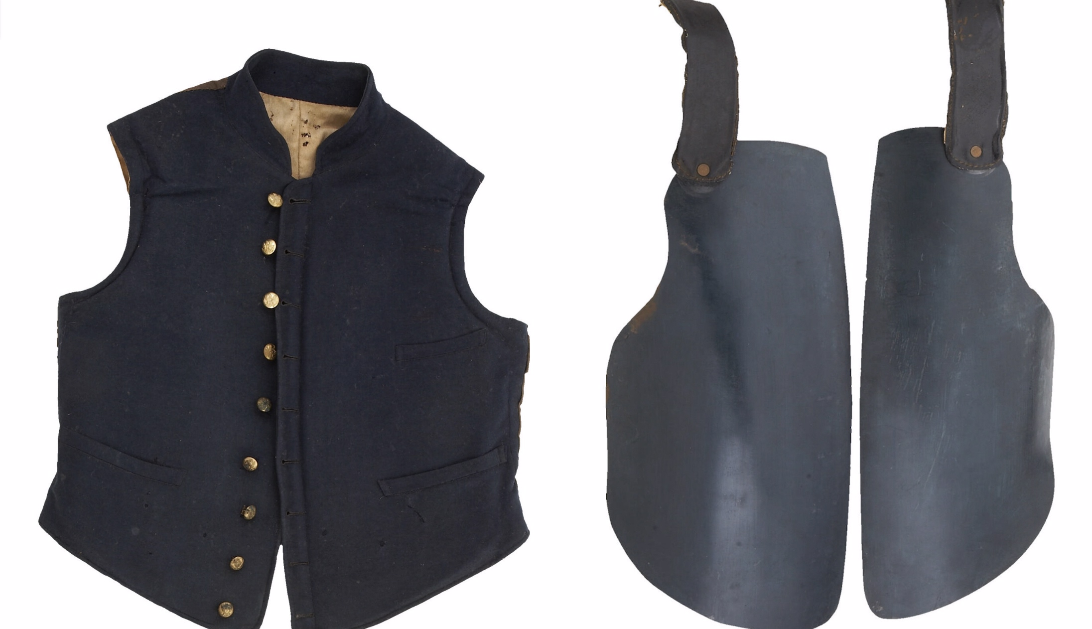 An example of Civil War "body armor" or "bulletproof" vest worn by a Union army surgeon captured at the Battle of Shiloh.