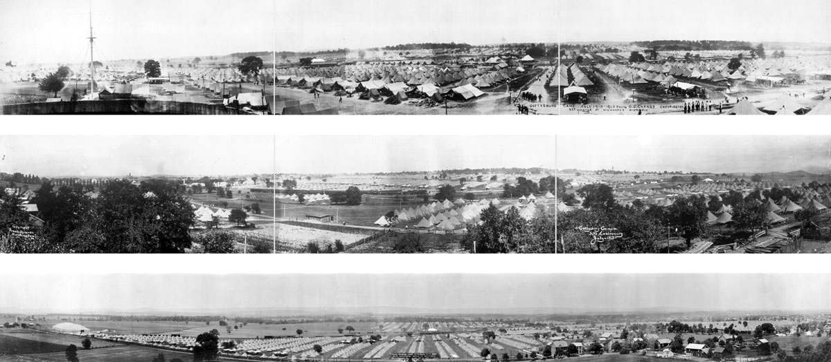 Aerial views of The Great Camp during the Gettysburg Reunion.