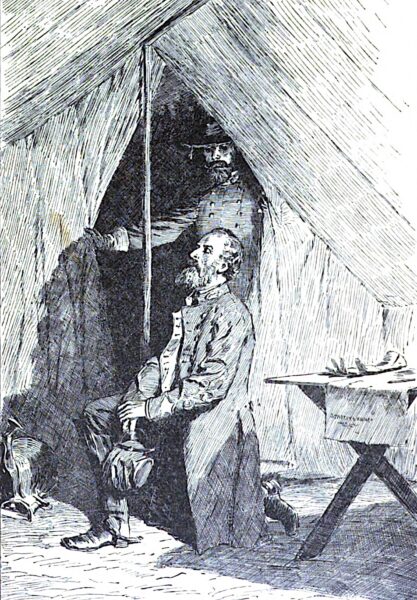 A postwar illustration depicts Confederate general Thomas J. "Stonewall" Jackson "preparing for battle" through prayer.