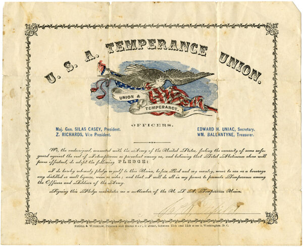 A temperance pledge for Union army soldiers