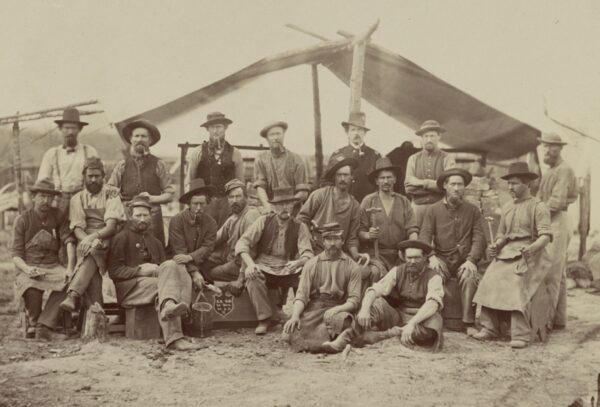 Quartermaster's mechanics from the Union army's IX Corps at front of Petersburg, Virginia, in August 1864.