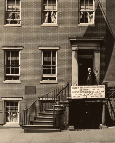 Osborn Oldroyd in front of his Peterson House museum